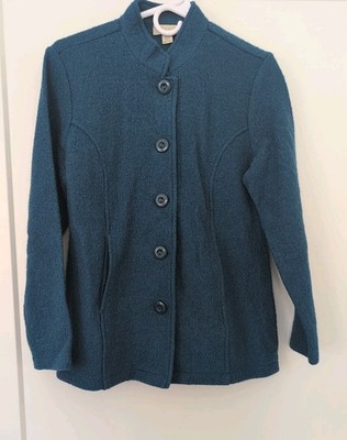 Appleseed's Boiled Wool Jacket Petite Small Teal  Button Front Career Romantic