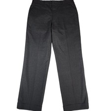 All Wool Gray Pinstripe Dress Pants Vintage Made in Hong Kong Cuffed