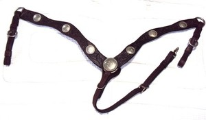 Vintage CIRCLE Y Breast Collar- Alpaca SILVER CONCHOS -Quality Leather- STUNNING