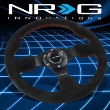 NRG Performance 320mm Type-R Design Black Suede Red Stitching Steering Wheel