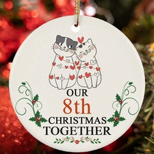 Our 8th Anniversary Christmas Together Ornament 8 Year Cat Couple In Love Gift