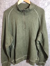 LL Bean Sweater Men XL Green Cotton Quarter Zip Wicked Soft Pullover Knit Casual