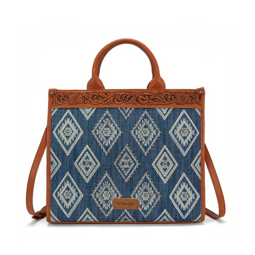 Wrangler Aztec Studded Denim Tote & Crossbody Bag