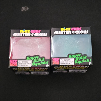 NeeDoh Nice Cube Glitter & Glow Super Solid Squish Squeeze Toy Set Pink Blue