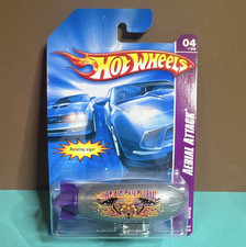 Hot Wheels Aerial Attack Blimp Diecast Gray Purple Rotating Sign Toy