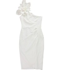 XSCAPE Womens Flower Trim One Shoulder Dress, wht, 8