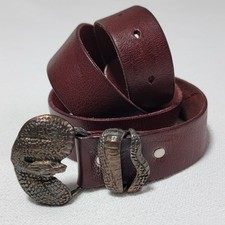 Vintage 90's Genuine Leather Belt Red-Brown Women Size XS/S Cobra Buckle