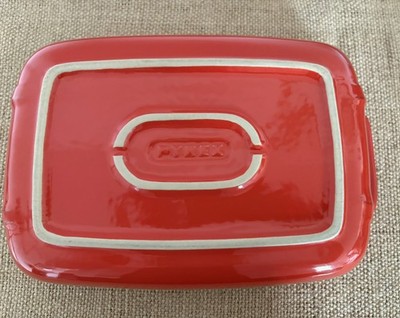 Vintage Pyrex Rot Weiß Bräter Ofen Backform Rechteckig Blech 11,5'' Lasagne