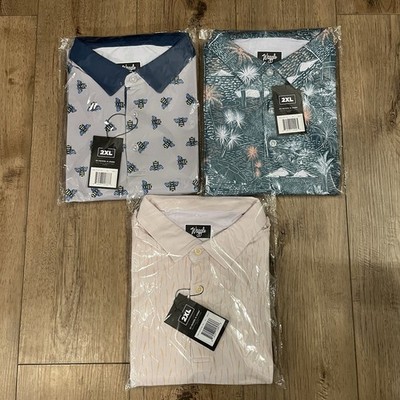 New Waggle Golf Polo Shirt Lot Of 3 2XL The Hive Cabana Fields Of Gold NWT