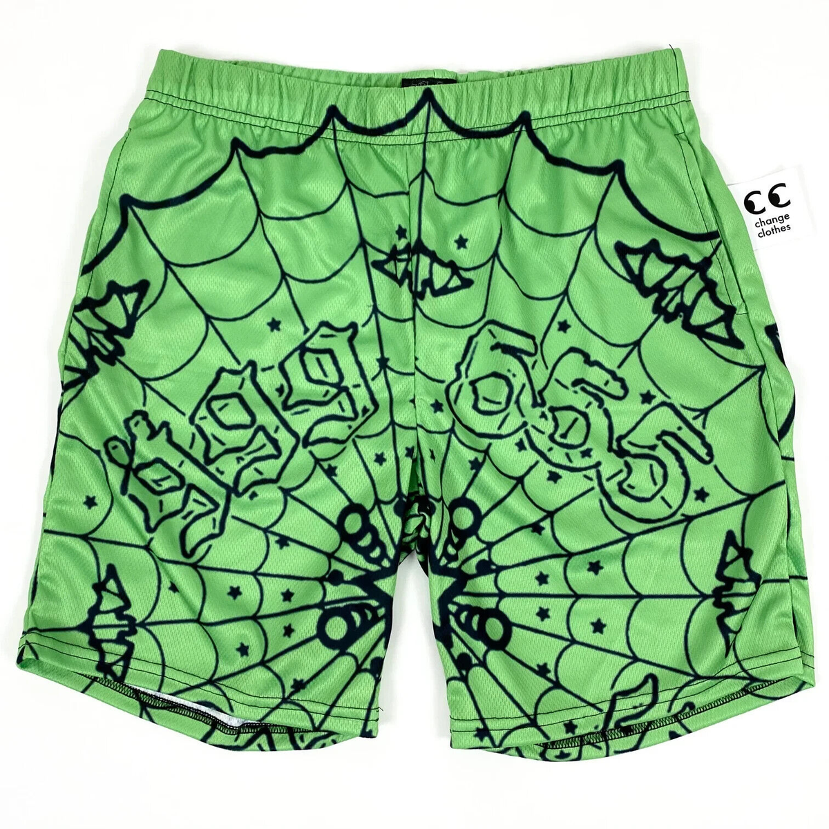 美品 SP5DER SPIDER WORLDWIDE SHORTS Mサイズ RARE SPIDER WORLDWIDE x 999 Juice WRLD Green Mesh Shorts young