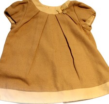 Mayoral Newborn Baby Dress 2-4M 65cm Beige White Bow Button Back Lined Outfit