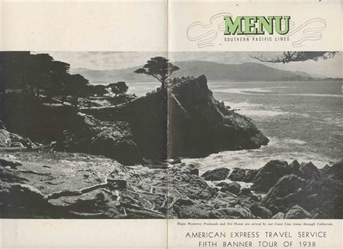Southern Pacific Lines Menu 1938 Magic Monterey Peninsula on Cover Railroad