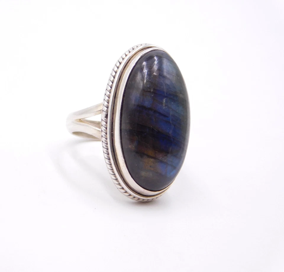 11 Gm 925 Sterling Silver Natural Labradorite Cab Gemstone Ring Size-6.75" US - Image 3 of 4