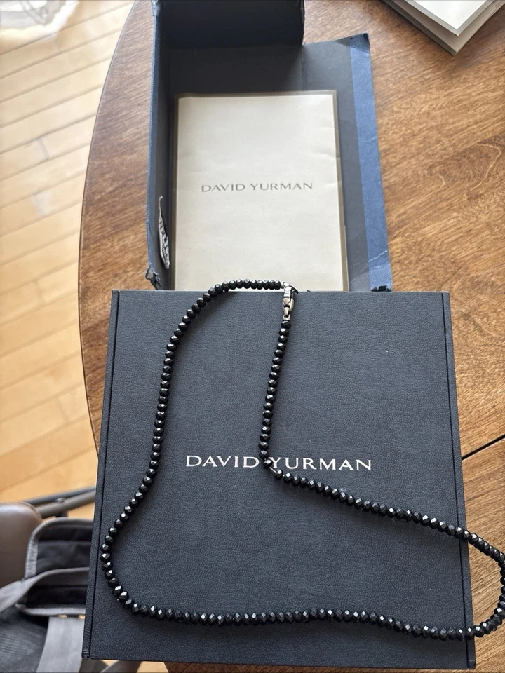 Nuevo Collar DAVID YURMAN Para Hombre 4mm Cuentas Cuadradas Hexagonales 24" en Ónix Negro y Plata Foto 2 de 3