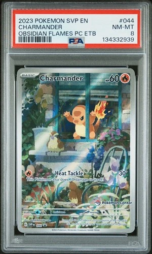 2023 POKEMON OBSIDIAN FLAMES POKEMON CENTER ETB PROMO SVP #044 CHARMANDER  PSA 8