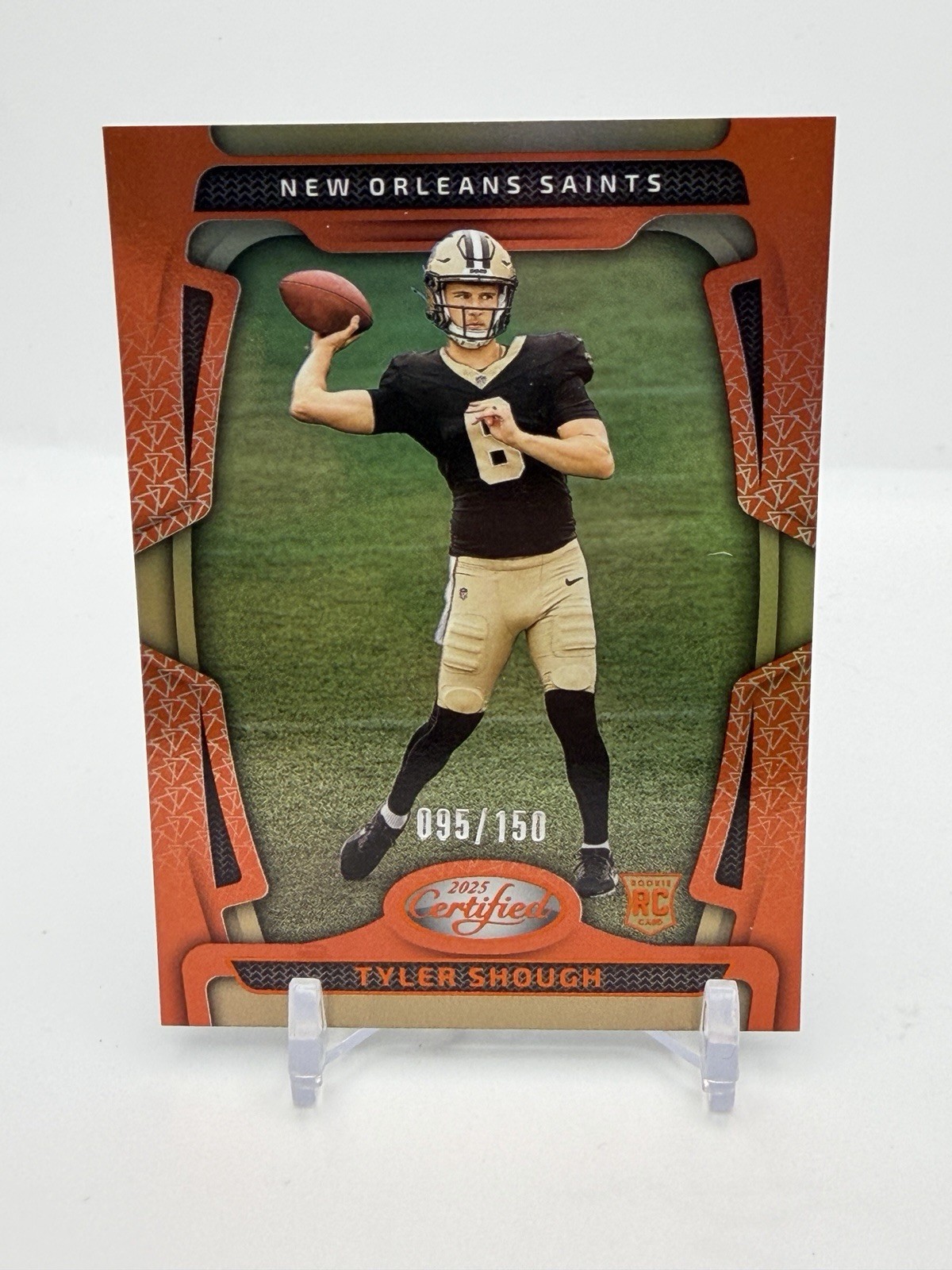 Tyler Shough 2025 Certified Rookie Mirror Orange /150 RC #102