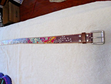 Ed Hardy 1.5" W Brown Tiger Leather Belt Size L Fits 34" - 41" Waiste No EH1121
