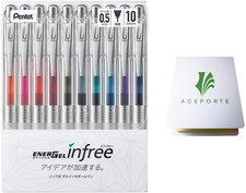 Pentel Infree Gel Ink Ballpoint Pen 0.5mm, Needle Tip 10 colors set with Stic...