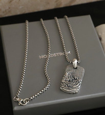 David Yurman Sterling Silver 35mm Waves Tag with 2.7mm Box Necklace