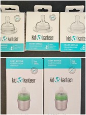 Kid Kanteen Lot 2 Baby Bottles  6 Replacement Nipples 4 Level 2 2 Level 3 New