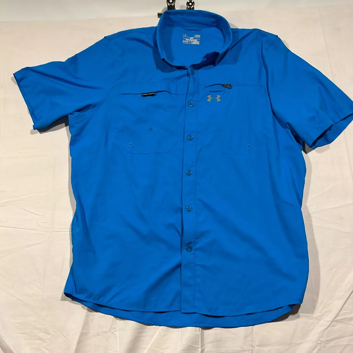 Under Armour Mens Blue Heatgear Vented Back Short Sleeve Button Up