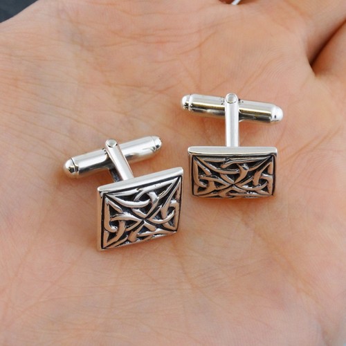 Sterling Silver Celtic Trinity Knot Triquetra Cuff Links - Toggle Closure - Picture 2 of 3