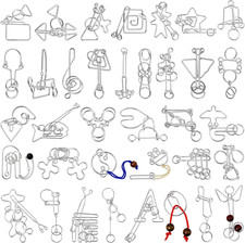 Yilloog Metal Brain Teaser Puzzles Set of 36 with Pouch, Steel IQ Games Physics
