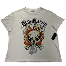 Ed Hardy Shirt Mens XXL Ivory Flame Skull Rhinestones Y2K Tee T Shirt NWT