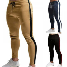 Mens Skinny Stretch Gym Joggers Pants Casual Fitted Sweatpants Sport Trousers