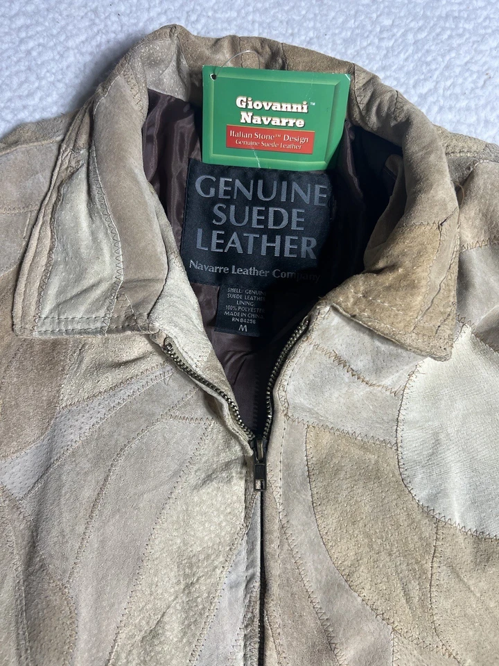 NUEVO DEADSTOCK NUEVO CON ETIQUETAS Giovanni Navarra Gamuza Cuero Chaqueta XL Diseño Piedra Italiana Foto 3 de 4