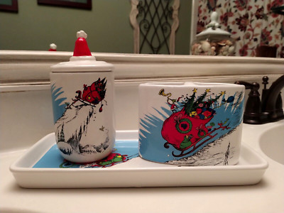DR.SEUSS HOW THE GRINCH STOLE CHRISTMAS CERAMIC BATHROOM SET 3 PIECE