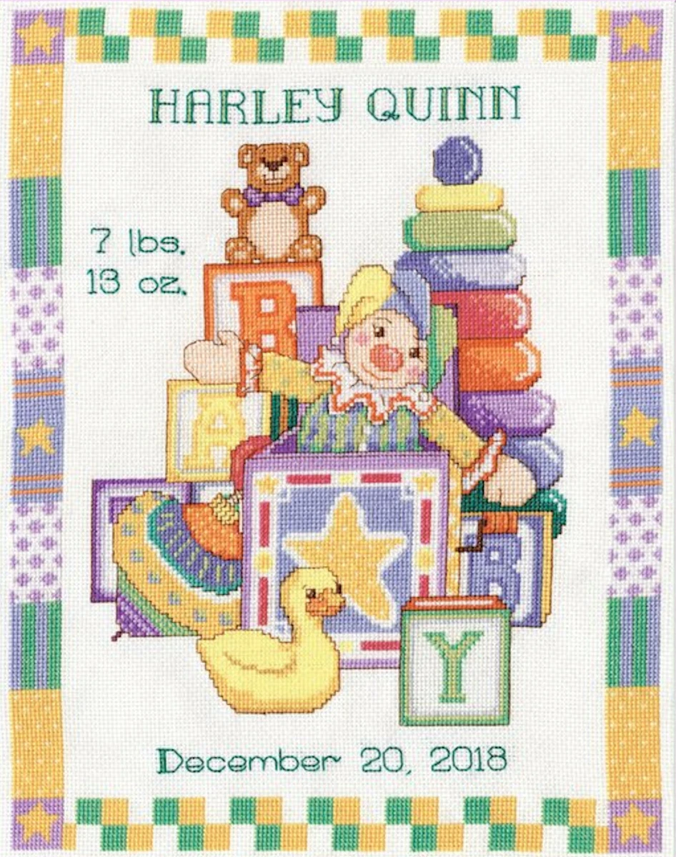 Cross Stitch Kit Design Works Jack in the Box Baby Sampler Birth Record  #T21776