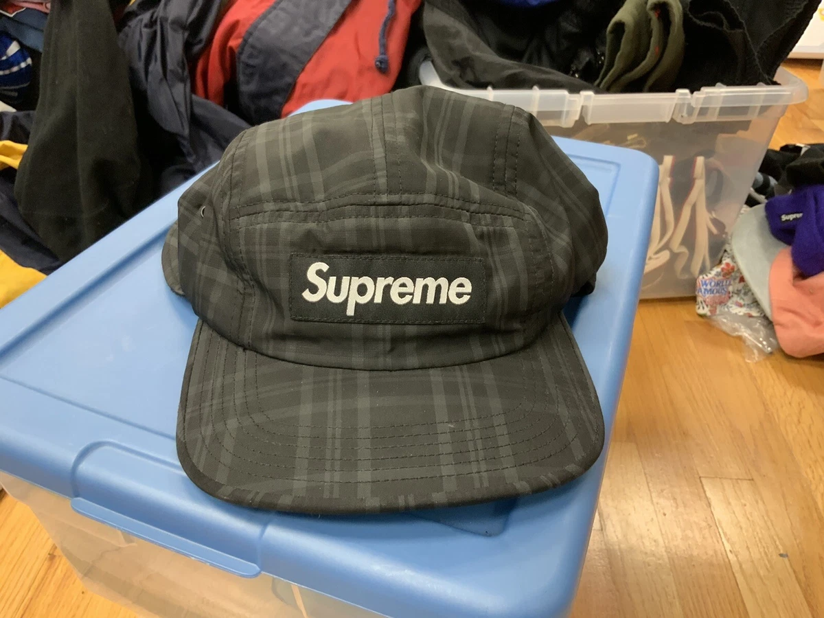 Supreme Camp 5 Panel Ear Cover Vtg Vintage Box Logo Hat Black Plaid Medium  Large