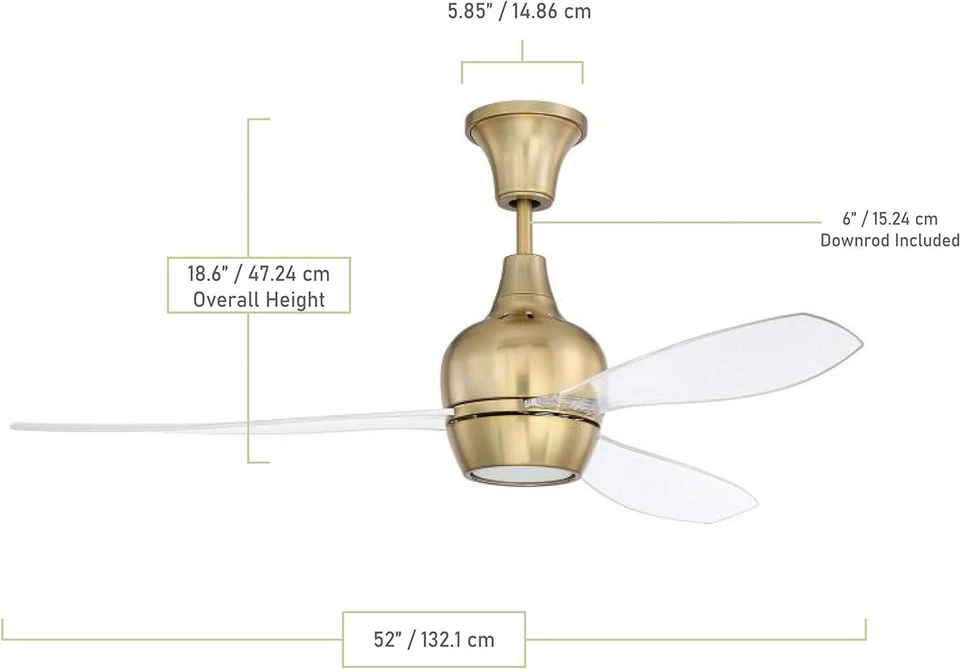Ventilador interior hecho a mano 52" Burdeos latón satinado con aspas acrílicas, BRD52SB3 Foto 2 de 2