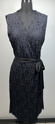 DVF Diane Von Furstenberg Black Lace Side Tie Midi Wrap Dress