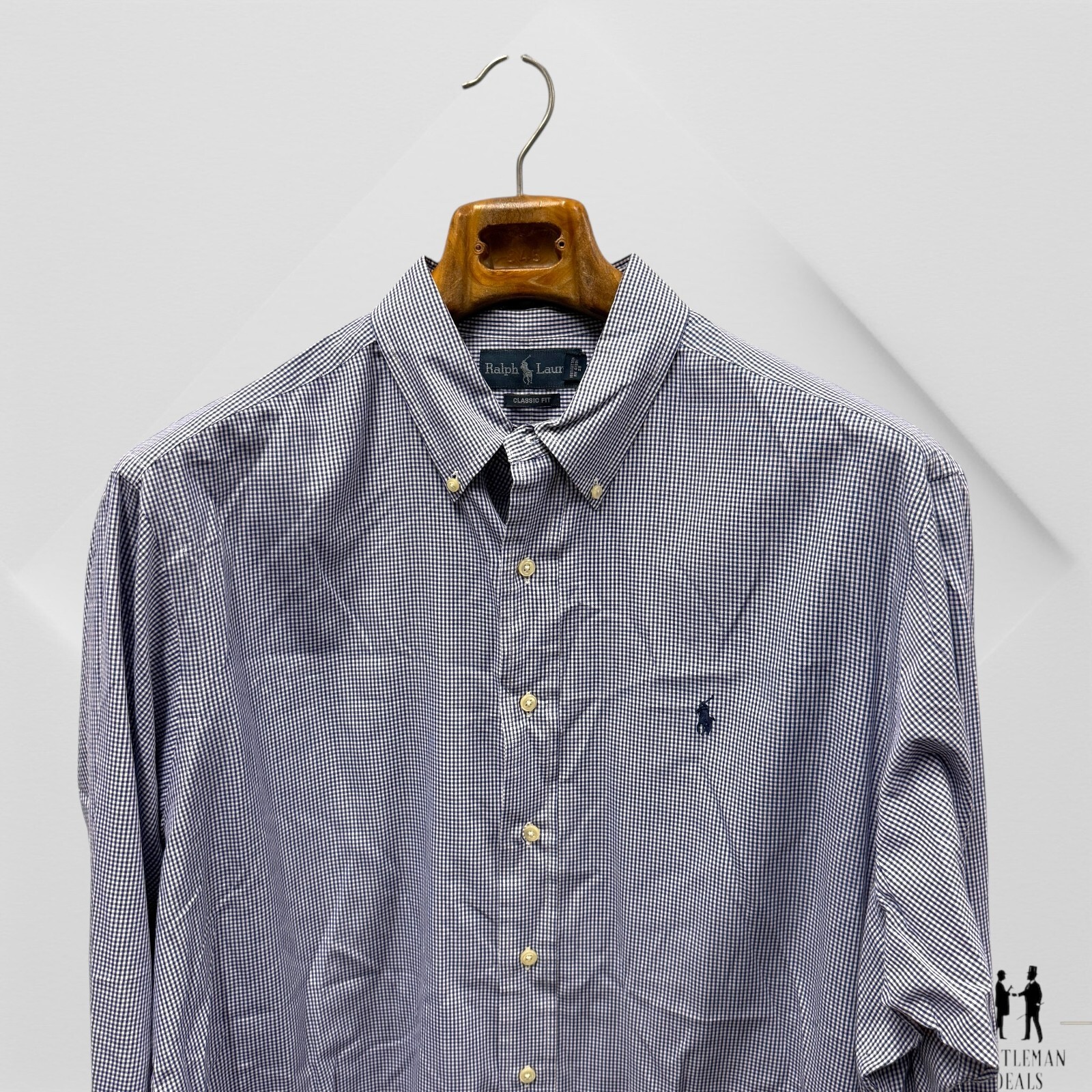 Polo Ralph Lauren camicia uomo taglia 17 5 34 bianca blu a quadri classica lunga pony