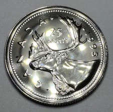 1995 Canadian Proof Like Quarter 25cent Coin from RCM Set. Beautiful & Shiny!!