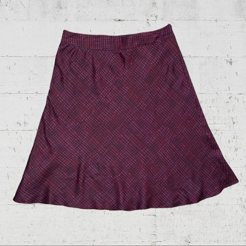 Falda MARTIN + OSA Granate Rojo Geométrica 100% Seda Hasta la Rodilla Línea A Talla 10 Foto 3 de 4