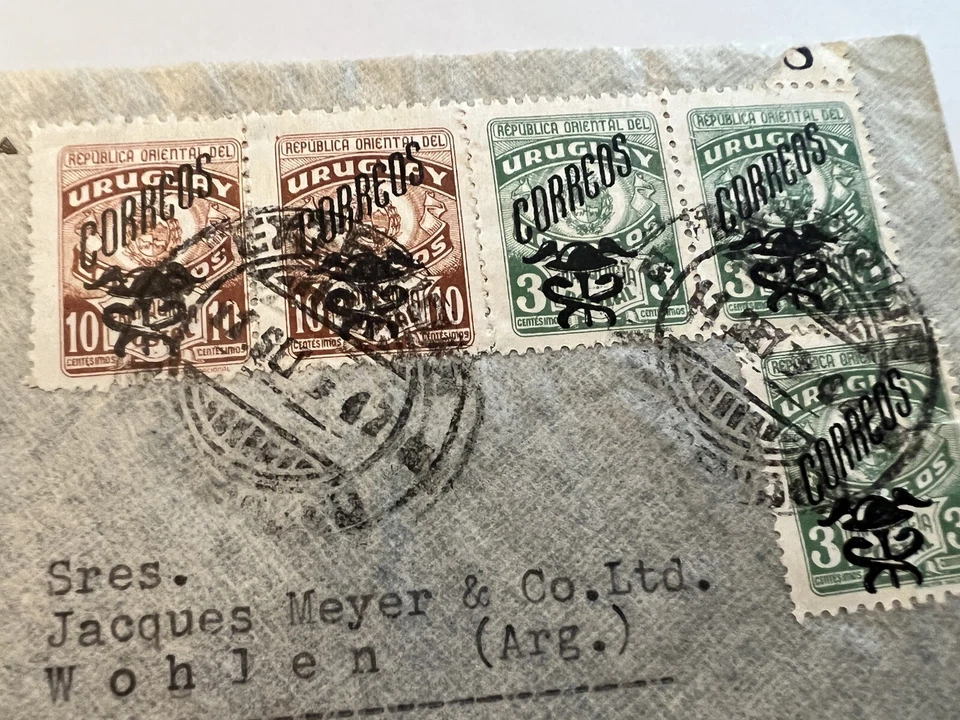 1947 MONTEVIDEO URUGUAI CAPA PARA WOHLEN, SELO AARGAU SUÍÇA #548, #550 - Imagem 2 de 4