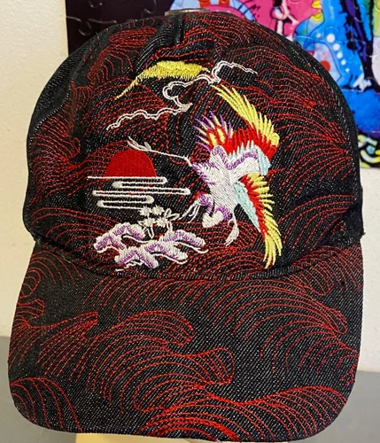 RMC Red Monkey Company Streetwear Denim Embroidery Hat Cap 7 3/8 Large