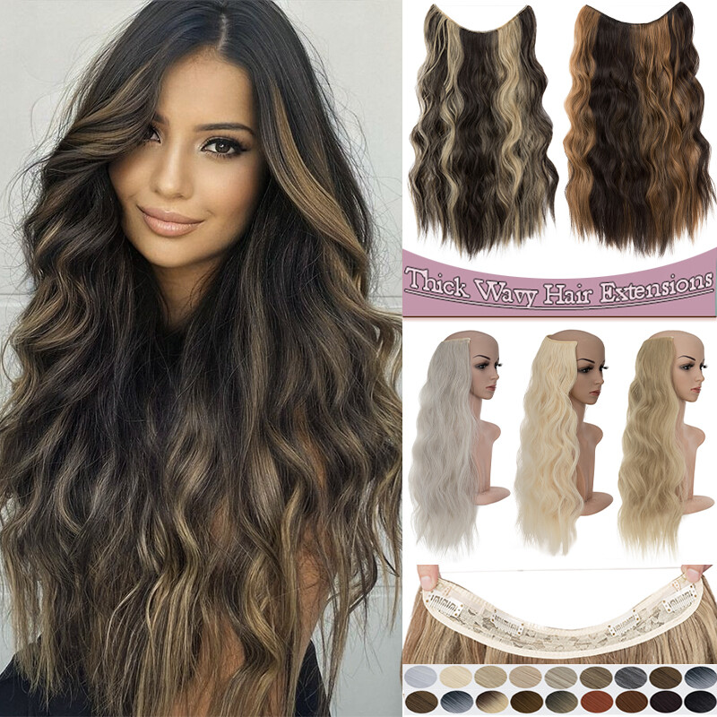 Long Wavy Wire In Hair Extension Clip Invisible One Piece Real