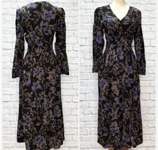 GAP Black Floral Smocked Waist Full Sleeve Maxi Long Dress Pockets Fit & Flare M