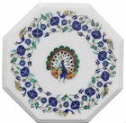 18" Marble Table Top coffee semi precious stones floral Inlay peacock Home Decor