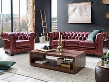 Chesterfield Garnitur Echtleder rot Sessel Sofa 2Sitzer 3Sitzer Polstermöbel