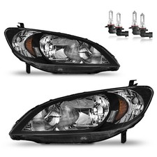 Pair Headlights For 2004-2005 Honda Civic 24 Door Black Headlamps W Bulbs Pair Headlights For 2004-2005 Honda Civic 24 Door Black Headlamps W Bulbs