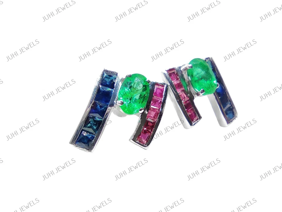 Natürlicher Smaragd Ohrstecker Hochwertig Smaragd Saphir Rubin Ohrringe Multi - Bild 3 von 4