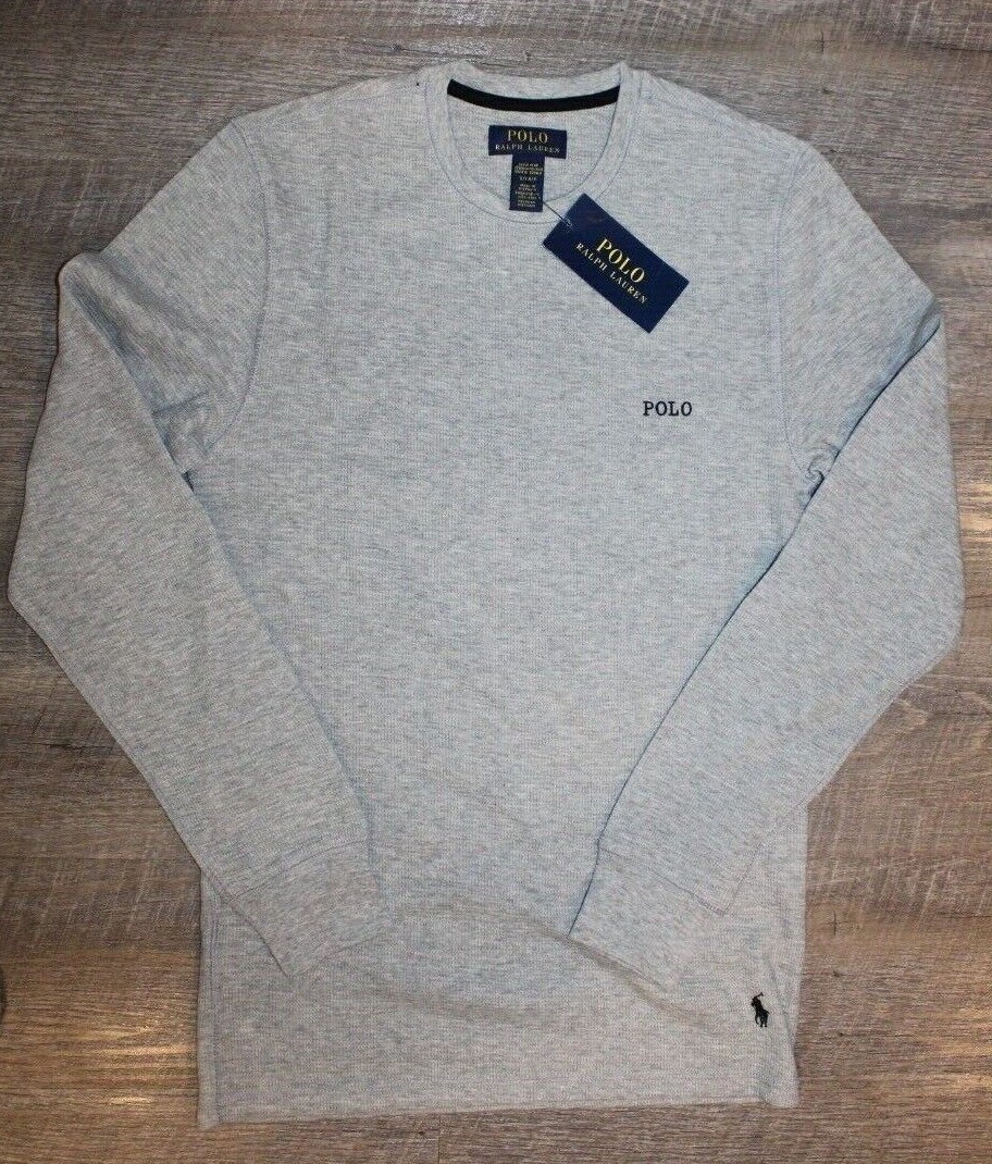 Polo Ralph Lauren uomo maglia waffle pony LS felpa maglietta grigia 3XT nuova con etichetta