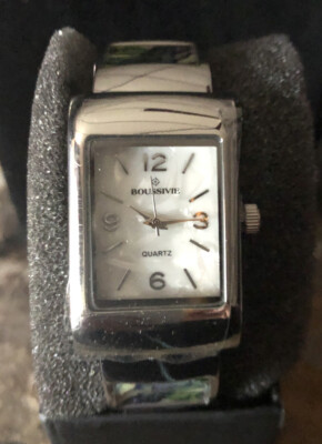 Pearl Face Watch  Abalone Squares in Cull Band Silvertone New  in Box