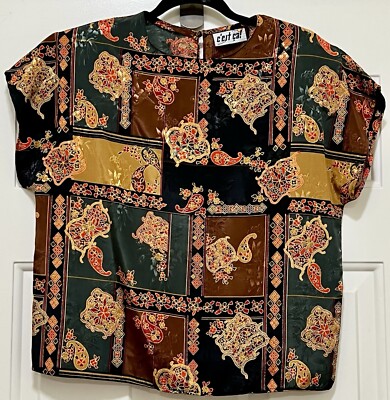 C est Ca! Vintage Multicolor Satin Blouse