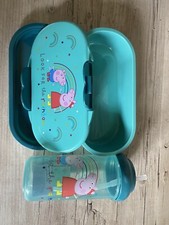 Pepper Pig Look For The Rainbow Lunch Box & Straw Sipper Drinking Bottle Blue
